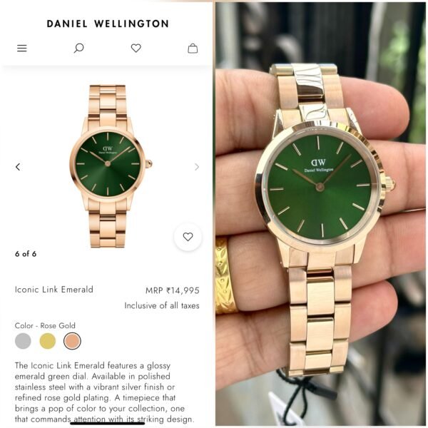 DANIEL WELLINGTON ICONIC LINK EMERALD ELEGANCE IN GREEN & ROSE GOLD